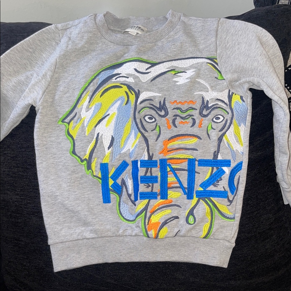 Kenzo Kids Gray Sweatshirt with Colorful Elephant Design